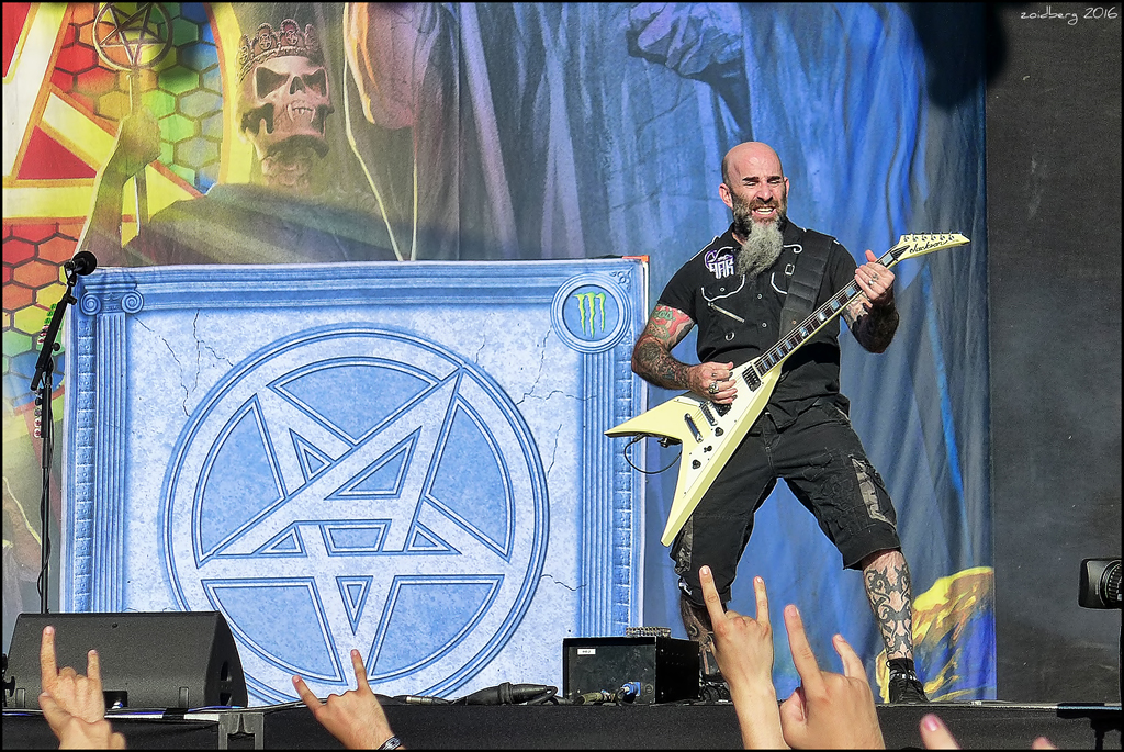Anthrax performing live on stage at a festival