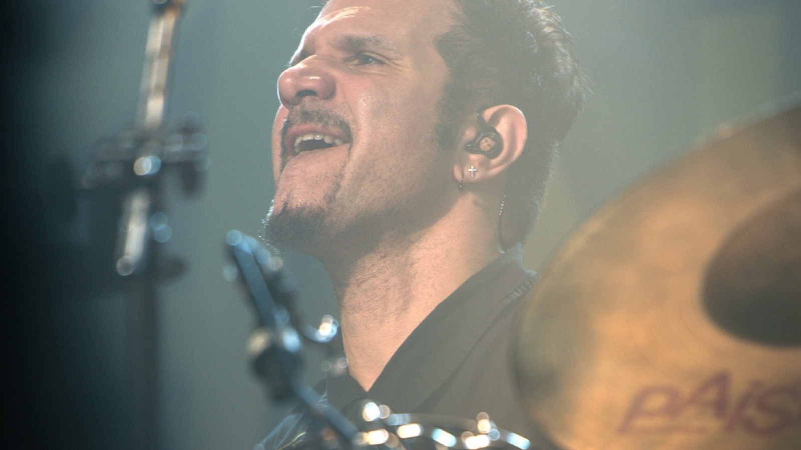 Charlie Benante drumming live at an Anthrax concert in 2017
