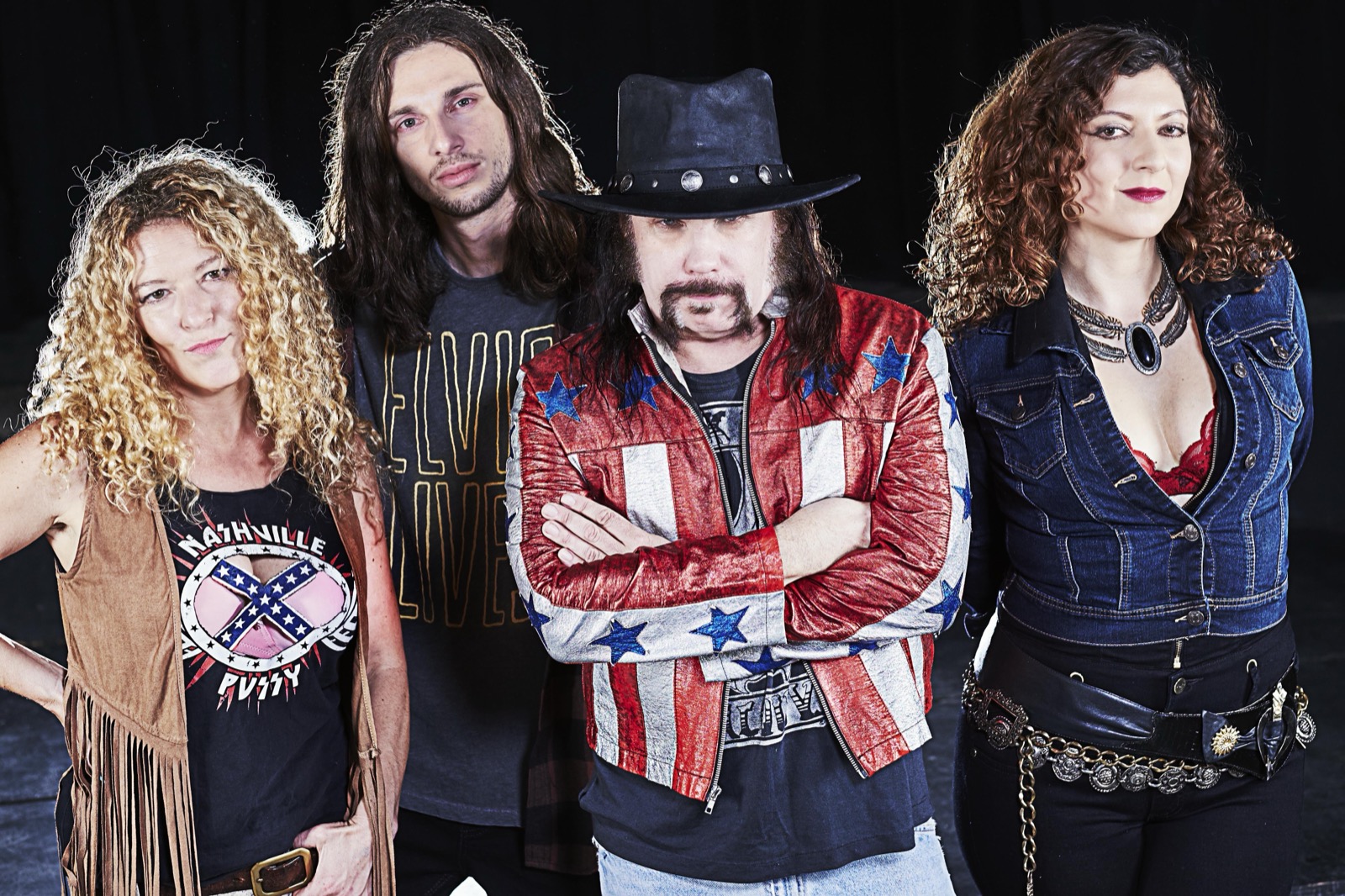 Nashville Pussy band photo — Blaine Cartwright, Ruyter Suys, Bonnie Buitrago, Dusty Watson