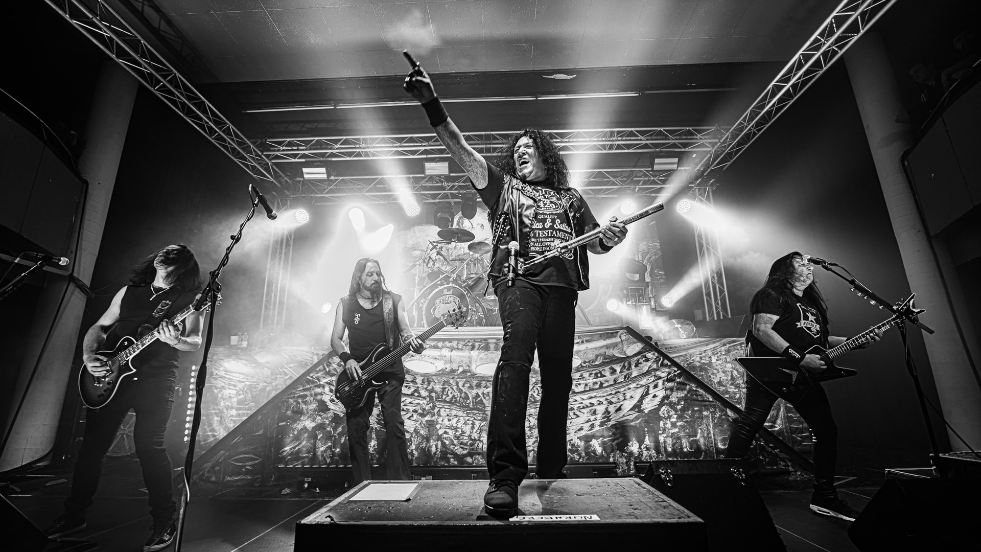 Testament performing live on stage, 2017