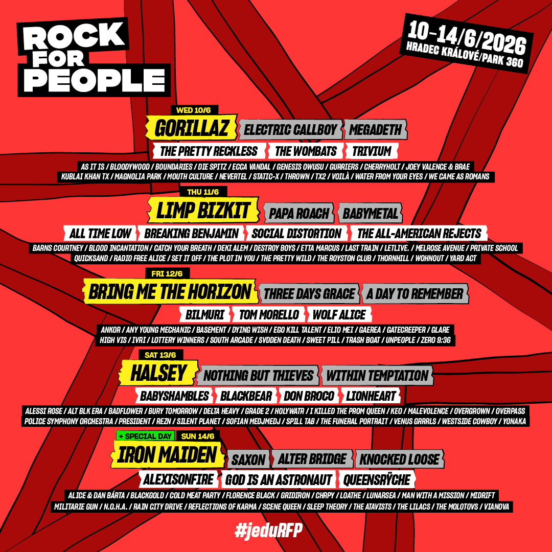 Rock for People 2026 finalized lineup poster featuring Iron Maiden, Gorillaz, Bring Me The Horizon, and over 130 acts